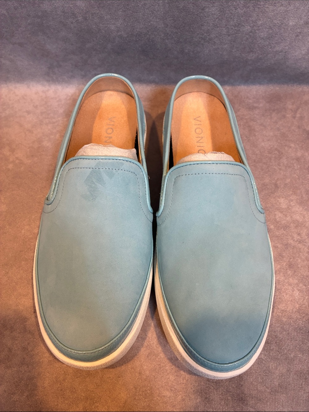 Vionic Women’s Slip-On Mules in Light Blue Nubuck Leather - Picture 2 of 8
